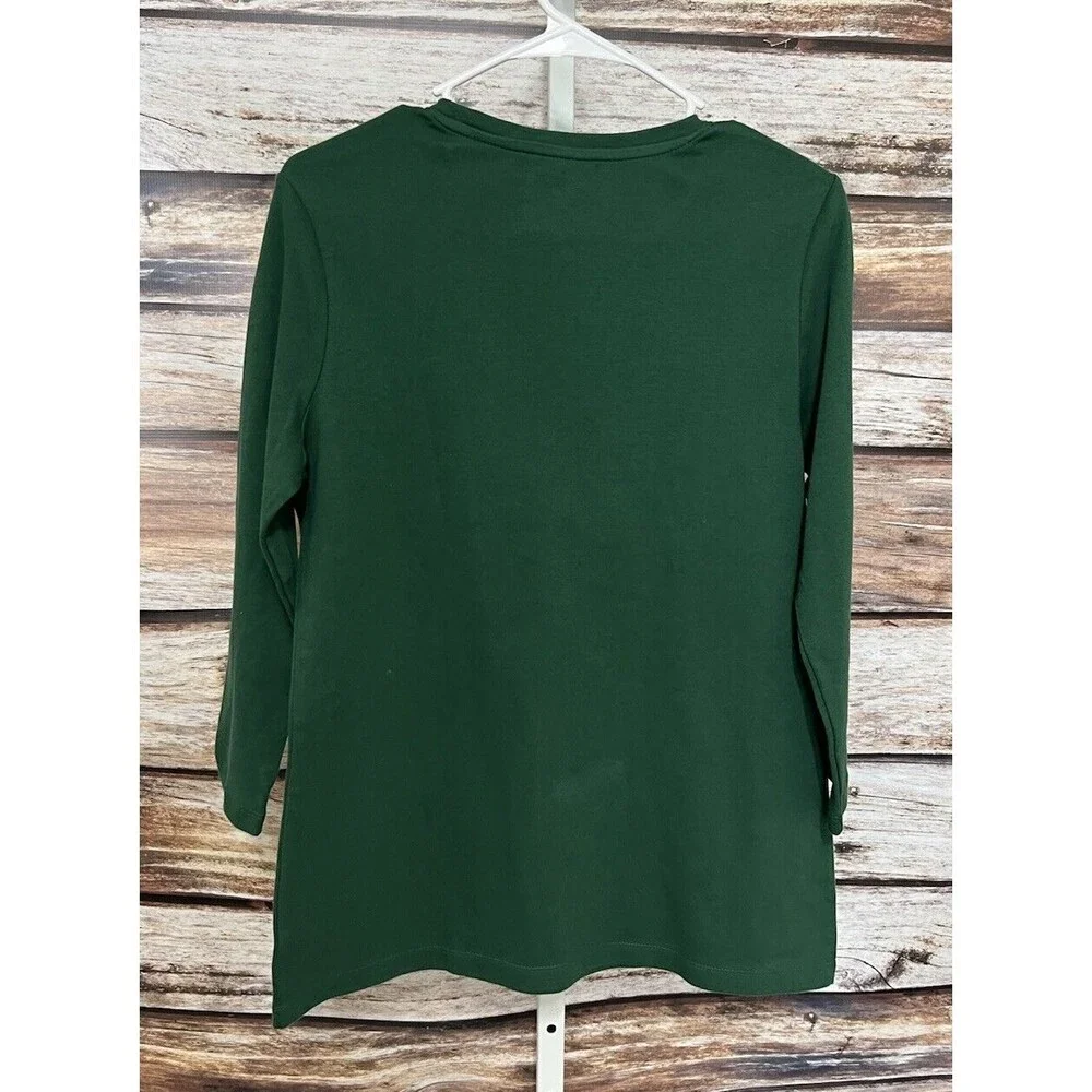 KIM ROGERS NWT Women's Christmas Boston Terrier With Antlers Top Green Small - Picture 6 of 9